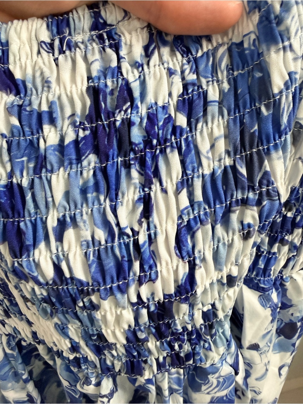 Blue & White Floral Chinoiserie Tie-Shoulder Bustier Dress (Size S) - Picture 3 of 6